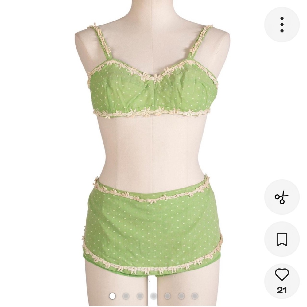 American Vintage Light Green Floral Bikini Top, Skirt and Bottoms